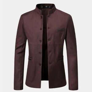Men's Sophisticated Brown Mandarin Collar Blazer